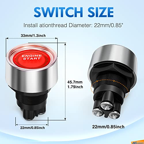 Nilight Start Engine Button 12V DC 50A Red - color: Red Start Engine Button