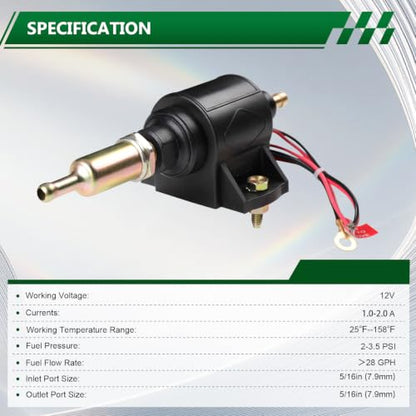 12V Inline Low Pressure Electric Fuel Pump 2-3.5 PSI 28 GPH