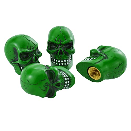 Skull Car Tire Rim Caps Skeleton Bike Wheel Air Valve Stem Covers for Most Vehicles Bicycles Motorcycles, Green - color: Green