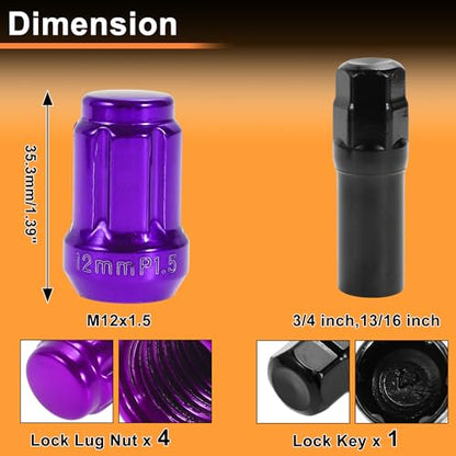 M12x1.5 Wheel Locking Nut with 1 Socket Key for Honda for Toyota Anti-Theft Tyre Tire Lock Nuts Removal Tool Purple 1 Set - color: Purple
