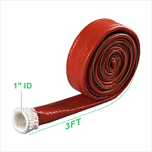 Fuel Line Heat Shield Insulation Heat Shielded Fire Sleeve Silicone Coated Fiberglass Heat Protection for Automotive Hose Lines & Electrical Wiring-（Red 1" ID x3.3FT） - color: Red, size: 1" ID x 3.3FT