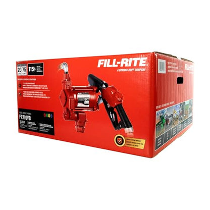 Fill-Rite FR710VB 115V 20 GPM Fuel Transfer Pump with Discharge Hose & Automatic Nozzle, Red | Gasoline, Diesel, Kerosene, Ethanol Blends, Methanol Blends & Biodiesel up to B20 - size: 1 1/4" Inlet - 1" Outlet, style: 115V Auto Nozzle (Red)