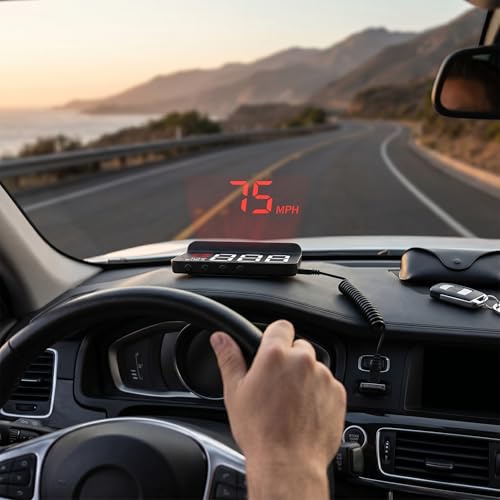 OBD2 HUD Multi Function Gauge with Alarm, Multifunctional Digital Speedometer Reminder Driving Reminder, Auto Dimming Sensor for Speed, Temperature, Voltage
