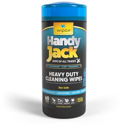 Wipex Handy Jack Heavy Duty Wipes, Dual Texture Cleaning Cloth, Use on Hands, Equipment, Tools, Garden, Automotive, Sneakers, Walls Easily Removes Paint, Adhesives, Oil, Grease, & Dirt, 60ct Canister - size: 60 Count (Pack of 1), style: Canister