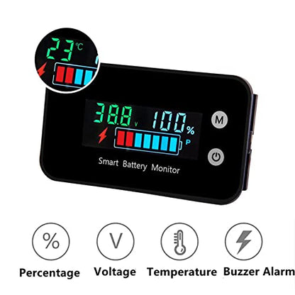 7-100V IPX7 Waterproof Battery Monitor Color LCD with Buzzer Alarm &Temp - color: Color