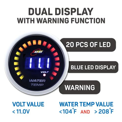 RACETECH 52mm Digital Dual Water Temp & Voltmeter - size: Water Temp & Volt
