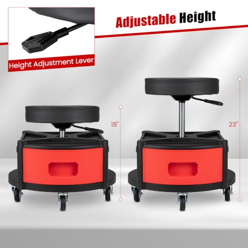 Goplus Rolling Mechanic Stool with Cushioned Seat, 3 Drawers - color: Red, size: Tool Chest