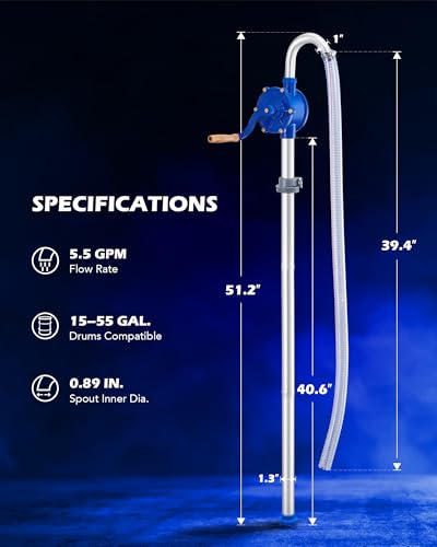 OMT 55 Gallon Drum Pump, Fits 5 to 55 Gallon Drums - color: Blue Rotary Action Aluminum Pump