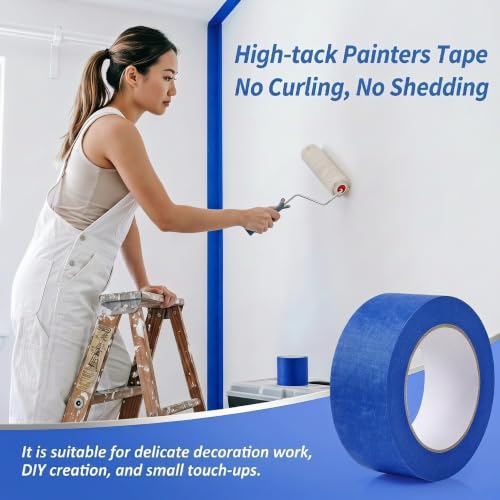 Blue Painters Tape, 0.94"/1.88" x 55 Yards Bulk Painter Tape, Blue Masking Tape for Painting, Easy Hand Tear No Residue Paint Tape for Home, Automotive, DIY Crafts(12,1.88inch) - size: 1.88inch