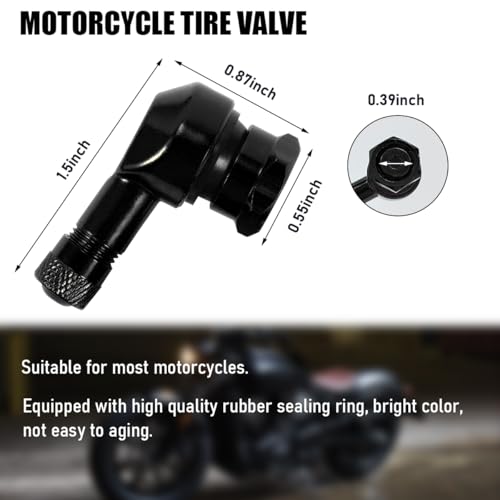 Yourkar 2 PCS Motorcycle Tire Valve Stems, 90 Degree Angle Aluminum Alloy Tire Tubeless Valve Stems with Rubber Ring, Black - color: Black
