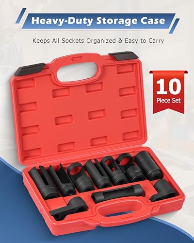 DAYUAN 10Pcs Oxygen Sensor Socket Set Oil Pressure Sending Unit Removal Kit - size: 10Pcs-Red