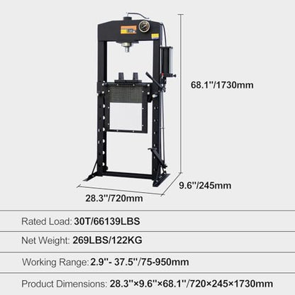 30 Ton H-Frame Hydraulic Shop Press with Floor Press Plates - color: 30T