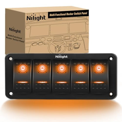 Nilight 5 Gang Rocker Switch Panel w/Orange LED Light 5Pin ON Off Pre-Wired - color: Amber, size: 5 Gang