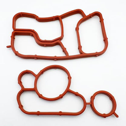 2PCS Engine Oil Cooler Gasket Kit 06J117070C + 06J115441A Compatible with Audi A4 A5 Q5 VW Passat Tiguan 2.0