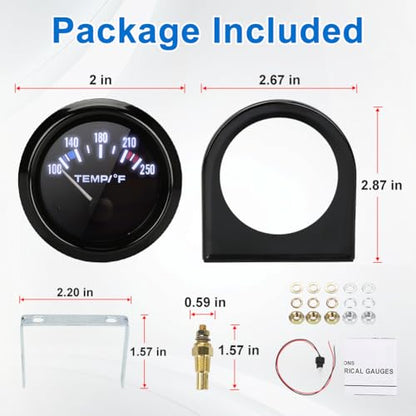 2" 52mm Water Temp Temperature Gauge 100-250 Fahrenheit DC12V - size: Water Temp Gauge