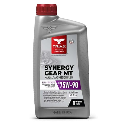 TRIAX Synergy Gear MT 75W-90 GL-4 (MT-90); Full Synthetic Manual Trans Fluid; Smooth Shifting; No Sticking, Slipping, Vibration, or Shudder; Yellow Metal Safe (1 Quart) - size: 1 Quart