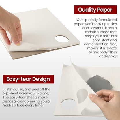 Calvana Clean Mixing Disposable Paper Kit for Body Fillers, Fiberglass, Resins, Putties, Touch-Up Paint, Includes 2 Scratch Repair Putties, Plastic Scraper, Gloves, 8.27 x 9.84 in, 80 Sheets Total - size: 2Pack+2Set Mixing Board