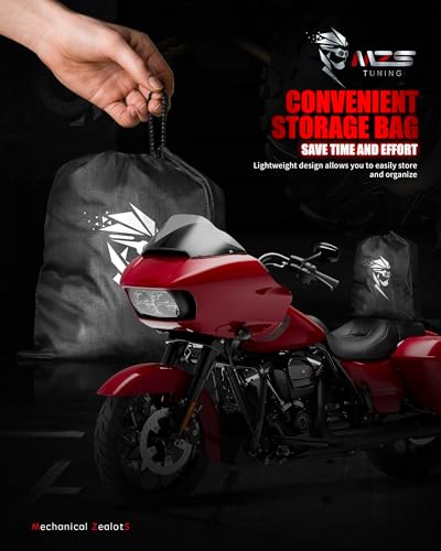 MZS Motorcycle Cover Waterproof Outdoor, Heavy Duty All Season Weather Sun Protection with Storage Bag Vents Night Reflective Cotton Lining Lock Holes fits up to 104" Motorcycles Vehicle Covers
