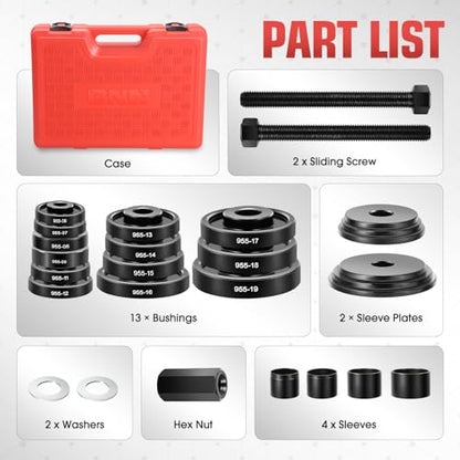 DNA Motoring 24pcs Front Wheel Bearing Press kit, Bearing Puller Tools Wheel Drive Bearing Removal Tool Kit with Sliding Screws Universal Bushings Sleeves Storage Case, TOOLS-00715 - style: F-Wheel Bearing Press kit