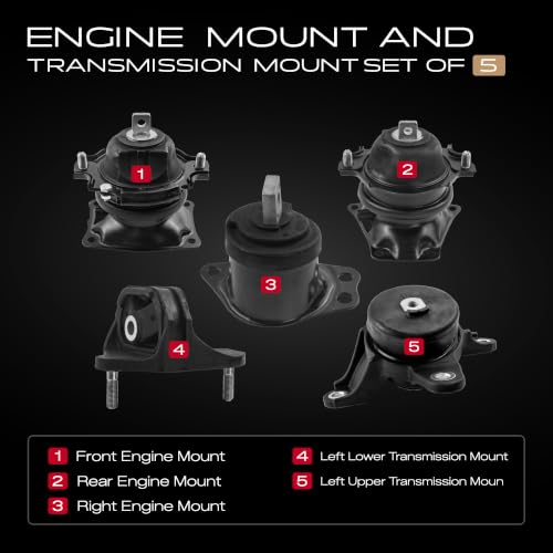 Engine Motor Trans Mount Hydraulic Set of 5 Compatible with Accord and TLX - size: 2013-2017 Accord V6 3.5L / 2015-2020 TLX