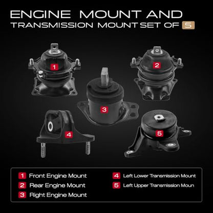 Engine Motor Trans Mount Hydraulic Set of 5 Compatible with Accord and TLX - size: 2013-2017 Accord V6 3.5L / 2015-2020 TLX