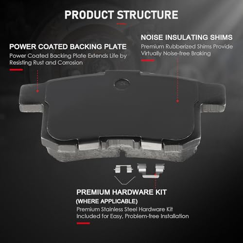 cciyu D958 D1451 Brake Pads w/Hardware Front Rear Disc Brake Pad Set - size: Front[D958] + Rear[D1451]