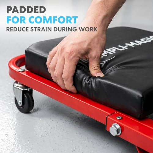 SIMPLI-MAGIC Foldable Z Creeper 2-in-1 Rolling Car Creeper & Seat, Adjustable Roller Garage Chair Lay Down or Sit, 330LBS Capacity Low-Profile Under Car Creeper with 6 Swivel Casters, Red - color: Red
