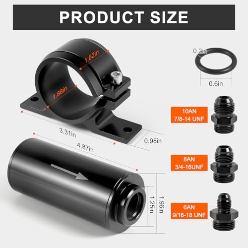 10 MICRON 인라인 연료 필터, Evil Energy 연료 필터, 6AN, 8AN, 브래킷 클램프가 있는 10AN 어댑터, 50MM 범용, 가솔린, 디젤 및 E85 에탄올 연료 시스템용
