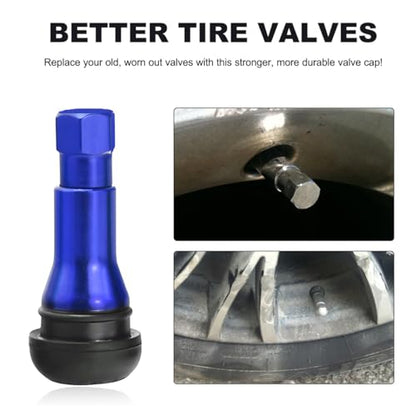 KVAEY 5 PCS TR413AC Tire Valve Stems, Chrome Rubber Tubeless Valve Stems Suit for 0.453 inch Rim Holes, Snap-in Tyre Metal Stems for Standard Vehicle Tires, Car Accessories (Blue) - color: Blue