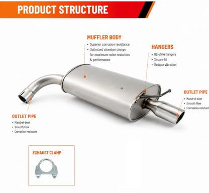 53943 Right Rear Exhaust Muffler for 2011-2018 Ford Explorer 3.5L E38H - size: Right Ford Explorer 3.5L 2011-2018