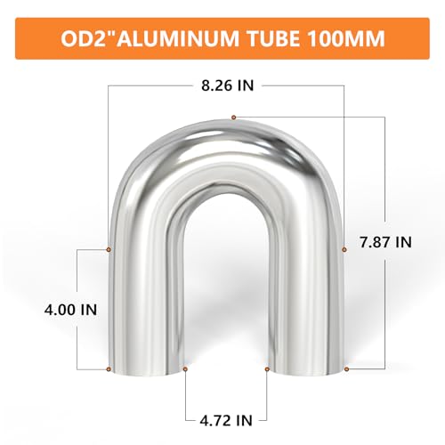 GASHER 1PCS 180 Degree Aluminum Alloy Tube Intercooler Pipe Air Intake Tube 2"OD, Leg Length 4" (100mm) - color: 180 degree, size: 2"OD (1 PC)