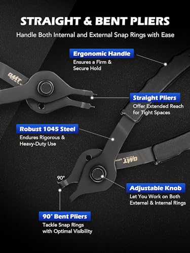 OMT Snap Ring Pliers, 10Pc Internal External Circlip Set With Hook And Pick - color: Blue
