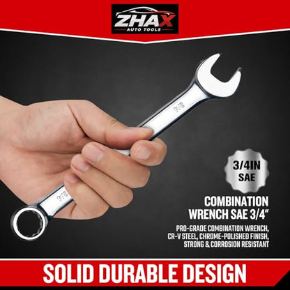 zhax 3/4" SAE Combination Wrench, 12 Point Box End, 15 Degree Offset Design, Mirror Polish Finish, Forged CR-V Steel, Hand Tools for Mechanics, Ideal for Auto and Home Repair - size: 3/4"