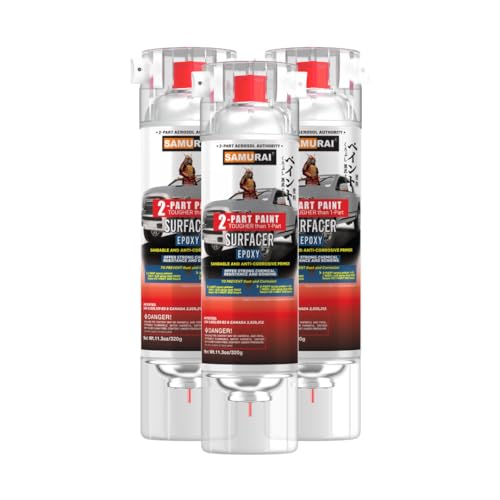 SAMURAI 2-Part Spray Paint Epoxy Primer for Car Surfacer (Metal Primer Red Oxide, Pack of 3 Cans) - color: Metal Primer Red Oxide, size: 11.3 Ounce (Pack of 3)