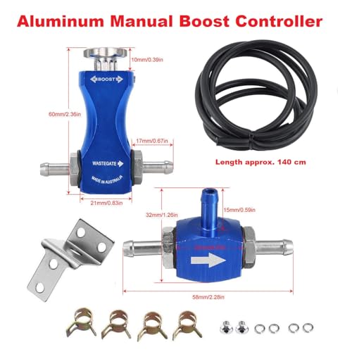 Manual Boost Controller, Universal Aluminum Pressure Regulation Valve Kit with Mounting Bracket Hose for Turbocharged Engine Components (Blue, 1-Piece) - color: Blue