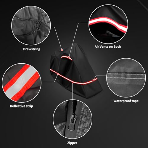 Full Enclosed Motorcycle Cover - Waterproof for Outdoor & Indoor Storage,600D Heavy Duty with Reflective Strips,Fits Scooters & Touring Motorcycles up to Length 96.5" x 45" x 53"Black - size: 96.5"Lx 45"Wx 53"H