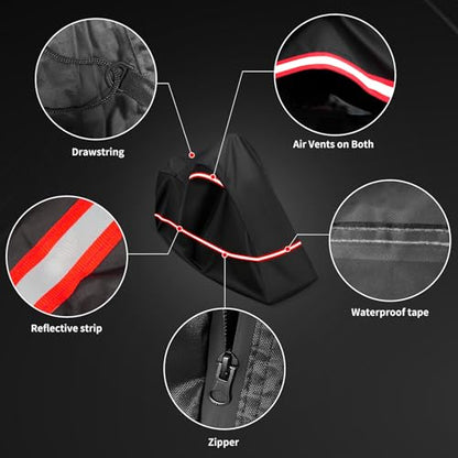 Full Enclosed Motorcycle Cover - Waterproof for Outdoor & Indoor Storage,600D Heavy Duty with Reflective Strips,Fits Scooters & Touring Motorcycles up to Length 96.5" x 45" x 53"Black - size: 96.5"Lx 45"Wx 53"H