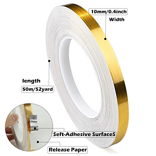 2 Rolls Gold Duct Tape, Metallic Mylar Film Tape, 5mm & 10 mm X 164 Ft. Vinyl Pinstripe Tape for Detailing Accent Wall, Wardrobe, Bathroom, Floor, Tile, Car, Graphic Arts - Stripe Stickers - size: 5mm & 10mm