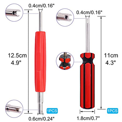 Tire Valve Stem Puller Installer Tool Kit - 10PCS Valve Cores, 10PCS TR412 Tire Valve Stem, 4-Way Valve Tool, Single and Dual Heads Valve Core Remover Tire Repair Tool - size: 24PCS