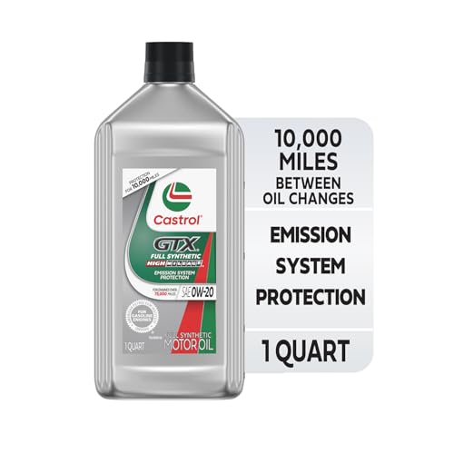 Castrol GTX Full Synthetic High Mileage 0W-20 Motor Oil, 1 Quart, Pack of 6