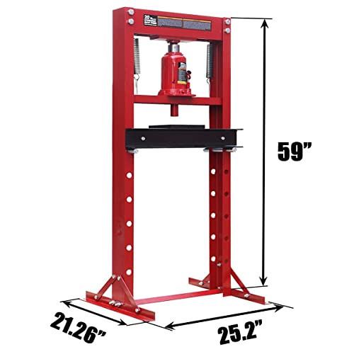 Big RED ATY20011R Torin Steel H-Frame Hydraulic Garage/Shop Floor Press with Stamping Plates, 20 Ton (40,000 lb) Capacity, Red - size: 20 Ton (40,000 lb)