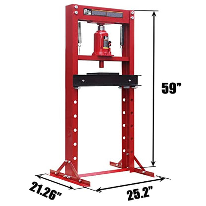 Big RED ATY20011R Torin Steel H-Frame Hydraulic Garage/Shop Floor Press with Stamping Plates, 20 Ton (40,000 lb) Capacity, Red - size: 20 Ton (40,000 lb)