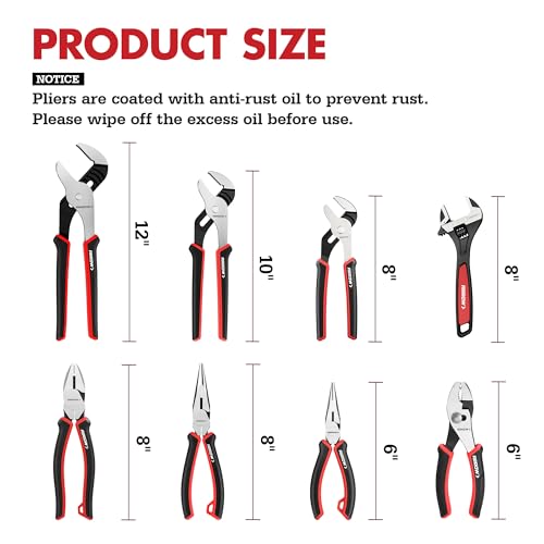 ARROW 8-Piece Pliers and Wrench Set, Pliers Kit with Roll-Up Pouch