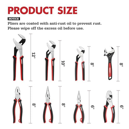 ARROW 8-Piece Pliers and Wrench Set, Pliers Kit with Roll-Up Pouch