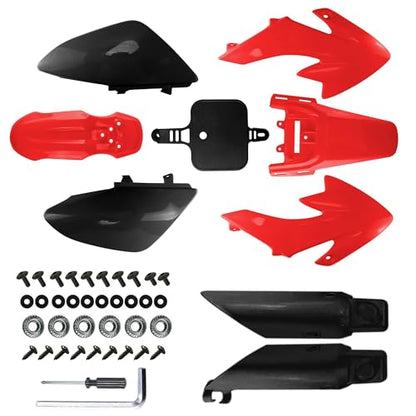 PRO BAT 7 PCs CRF50 Plastic Fender Kit with Fork Suspension Guard Cover - color: Black, Red