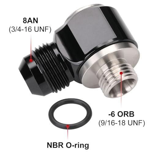 8AN Male Flare Banjo to 6AN -6 ORB Stainless Steel Banjo Bolt Assembly Fitting Adapter Black - size: 8AN to -6 ORB