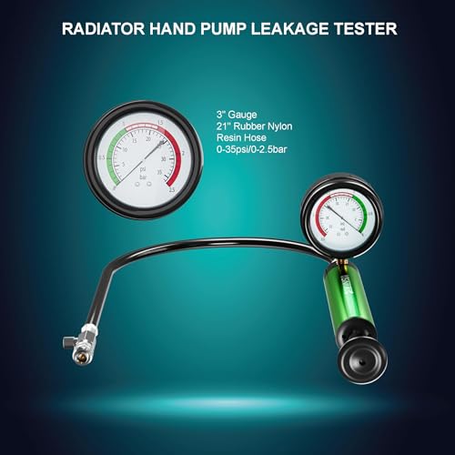 Universal Radiator Pressure Tester, Aluminum Automotive Cooling System Radiator Pressure Tester Tool,Pressure Test Pump with Pressure Gauge,Fit for Adapters for Various Car Models