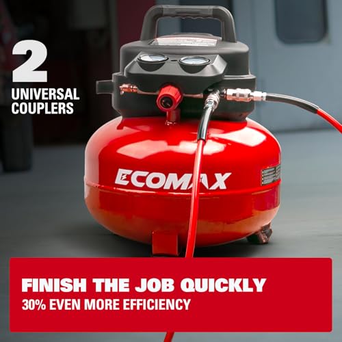 ECOMAX 6 Gallon Pancake Air Compressor 150PSI, 2.6 CFM @ 90 PSI Red