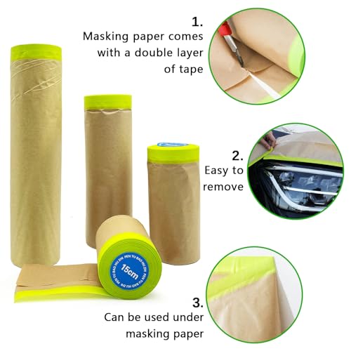 Tape and Drape, Paint Masking Paper, 4 Size 200feet, 6",12",18",24" - size: 6",12",18",24"