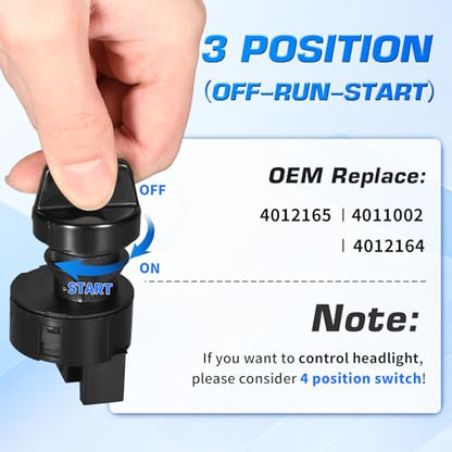 Ignition Switch for Polaris Sportsman 400 500 600 700 800 Ranger 400 425 500 570 700 800 900 1000 RZR 570 800 900 1000, 4011002 4012165 Off/Run/Start 6 Pin 3 Position - style: 3 Position - OFF/RUN/START